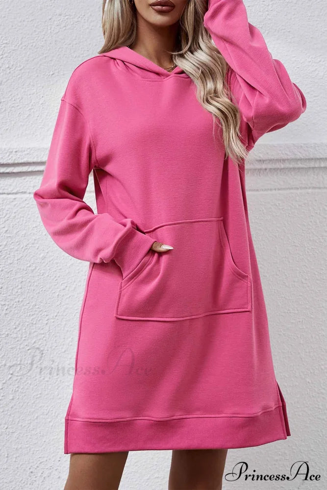 Midi Hoodie Dress with Pocket Slit Rose / S