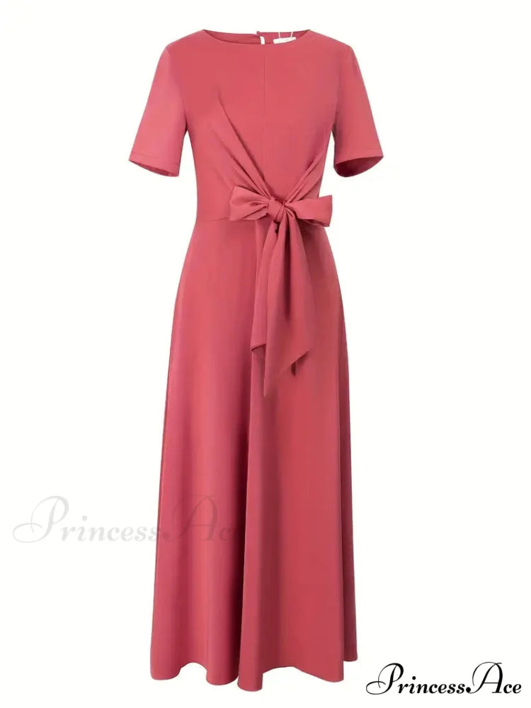 Midi Knotted Keyhole Dress with Crew Neck