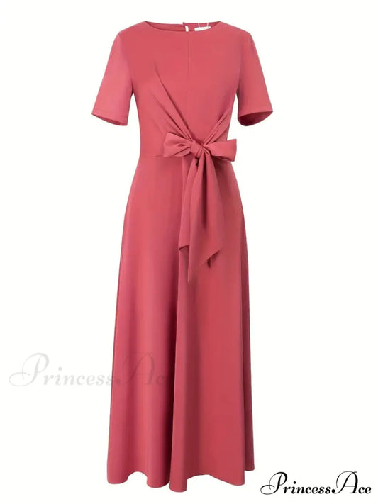 Midi Knotted Keyhole Dress with Crew Neck