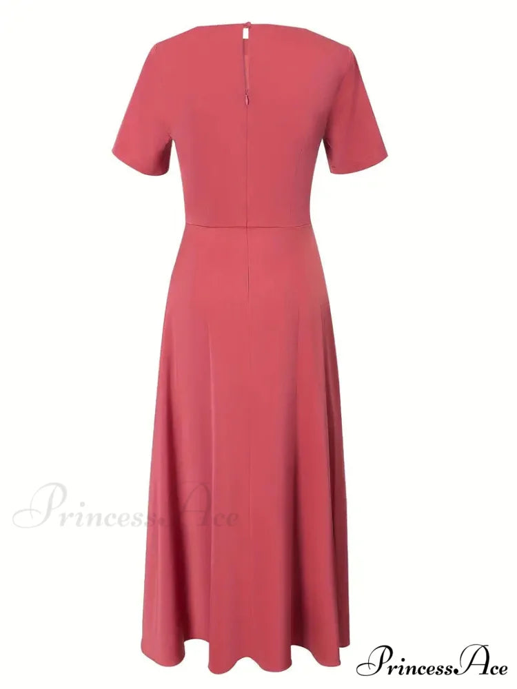Midi Knotted Keyhole Dress with Crew Neck
