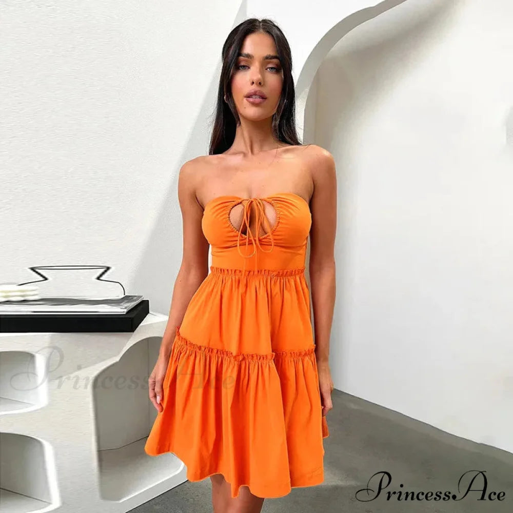 Midsection Encircle A-line Folded Getaway Dress Orange / S vacationdress-250223