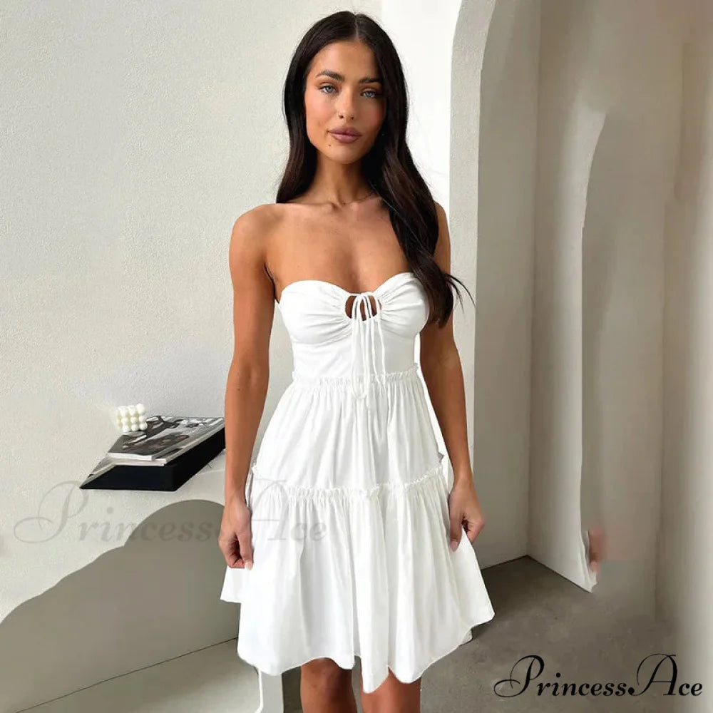 Midsection Encircle A-line Folded Getaway Dress WHITE / S vacationdress-250223