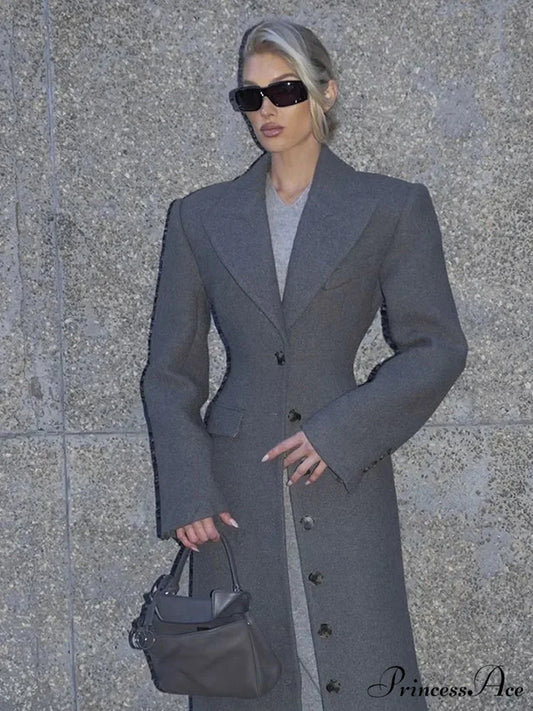 Midsection Up Solitary Buttoned Wool Overcoat coats-241228