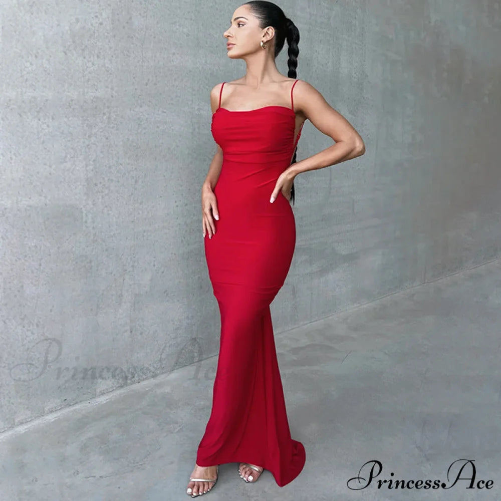 Mikayla Formal Stylish Backless Mermaid Dress Red / S