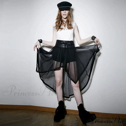 Military Style Knit Chiffon Culottes for Women Black Fashion Sexy Hollow Out Knee-Length Skirt BLACK / XS-M