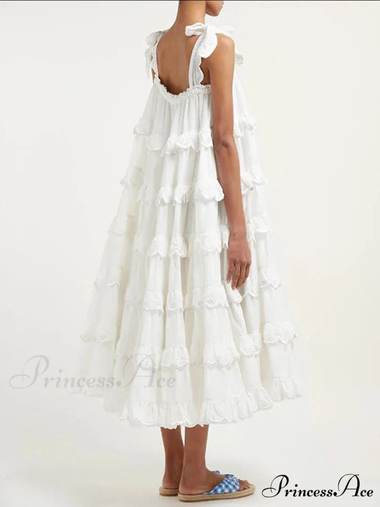 Milk Schiffli Stylish Frill Maxi Dress 30 Days / 4 / S / White