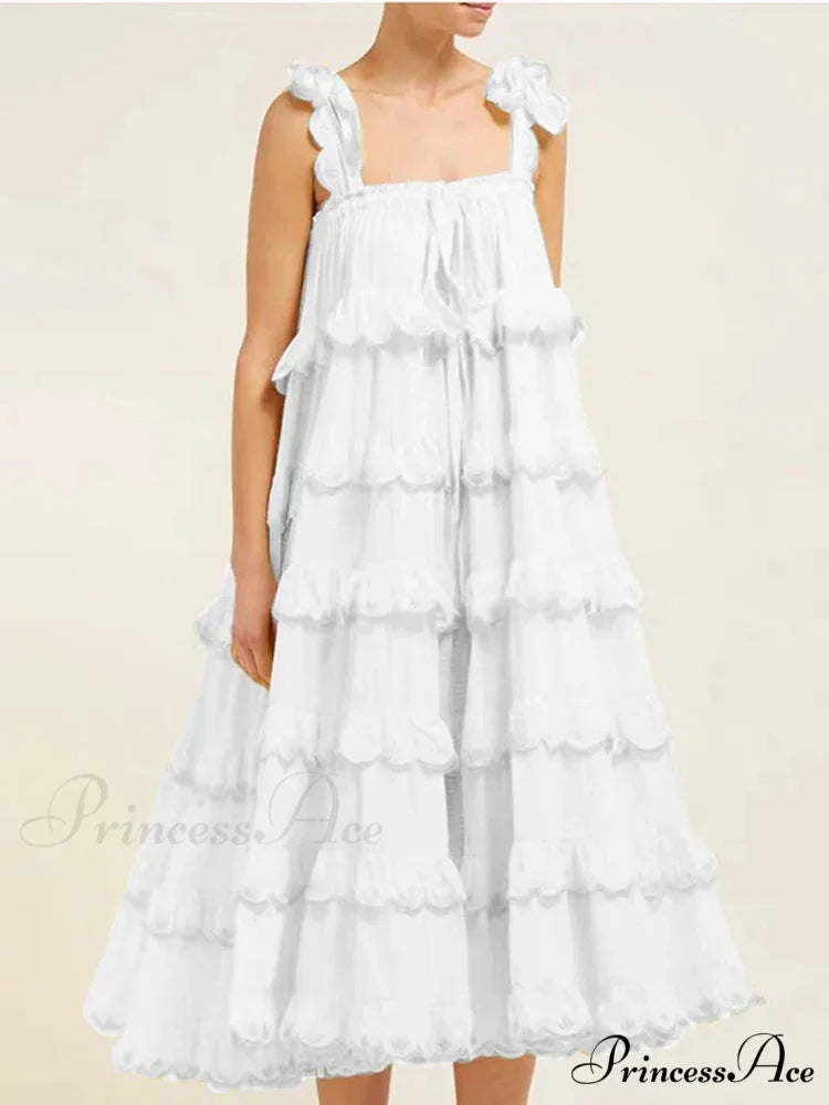 Milk Schiffli Stylish Frill Maxi Dress 4 Days / 4 / S / White