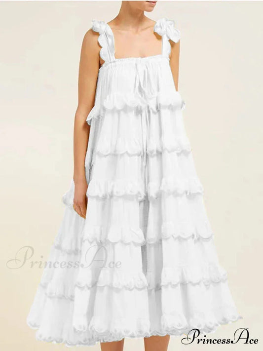 Milk Schiffli Stylish Frill Maxi Dress 4 Days / 4 / S / White