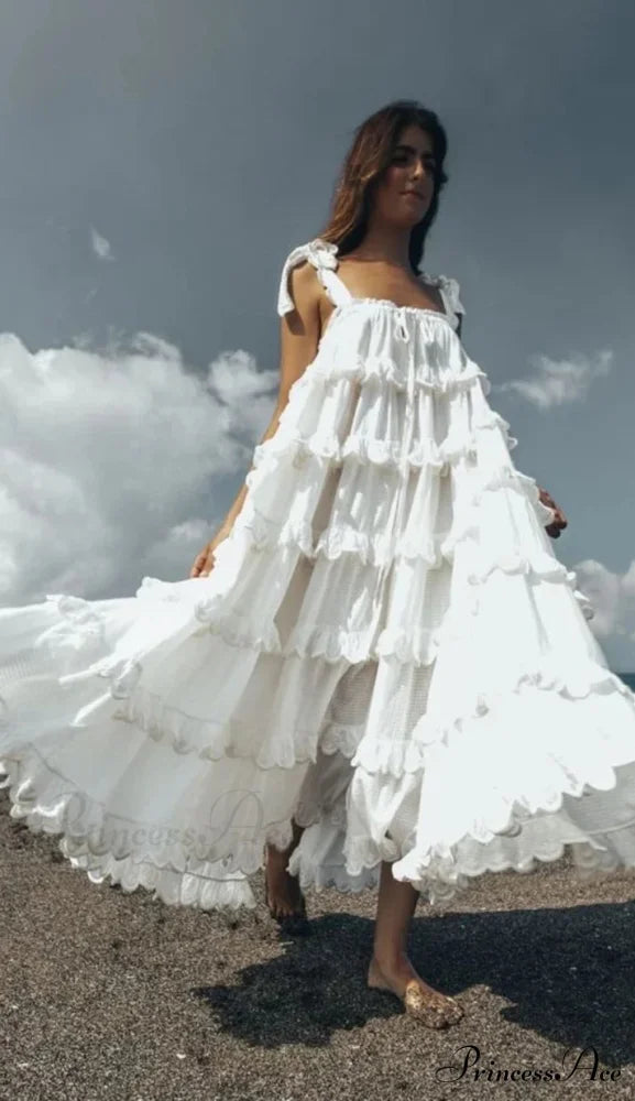 Milk Schiffli Stylish Frill Maxi Dress 8 Days / 4 / S / White