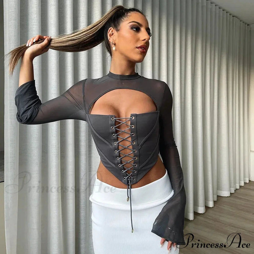 MINAS Elegant CROP TOP Grey / S