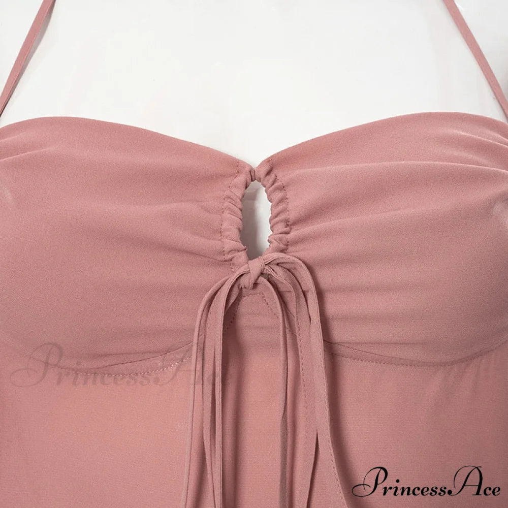 Mini Flare Sexy Out Cut Long Halter Party Spring Backless Bodycon Arm Gown Women Drawstring Elegant Dresses