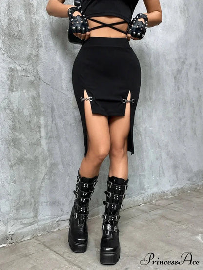 Mini Grunge Aesthetic Split Female Mall Gothic Short Front Skirt