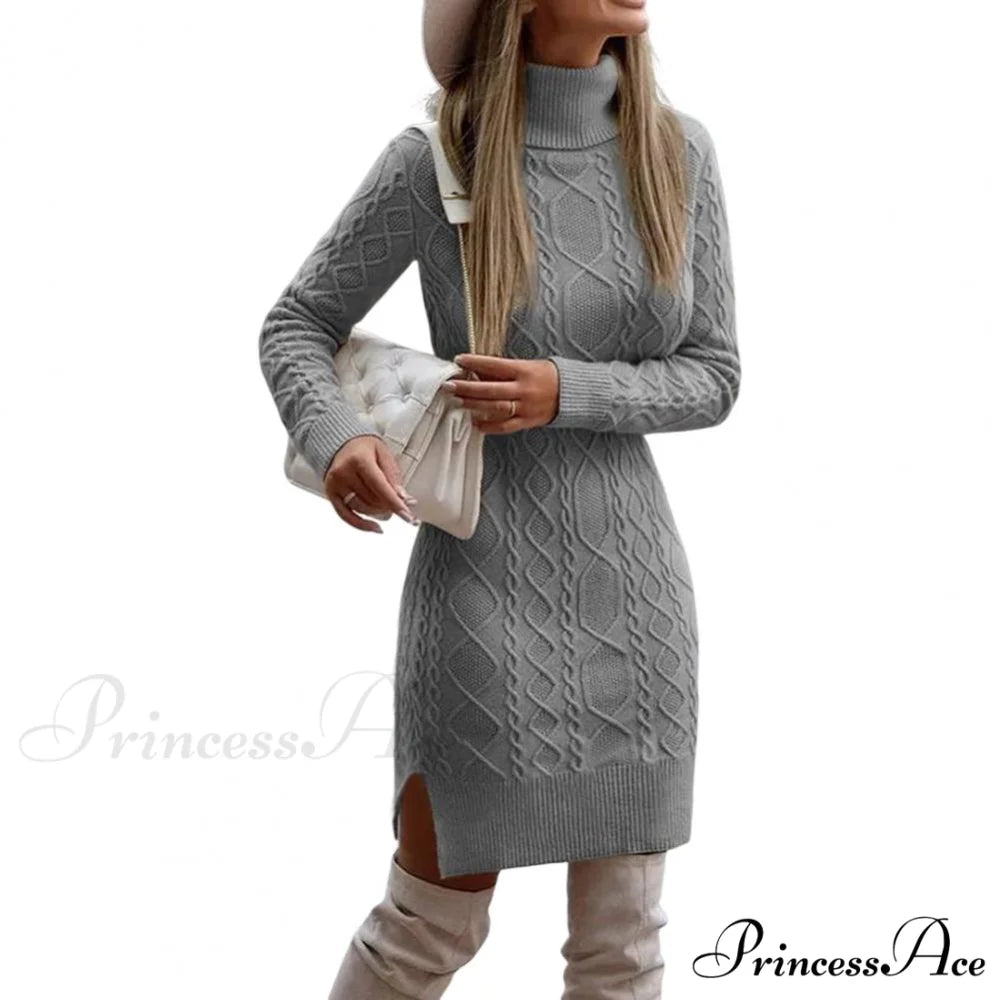 Mini Long Sleeve Bodycon Side Split Hem Dress Grey / M