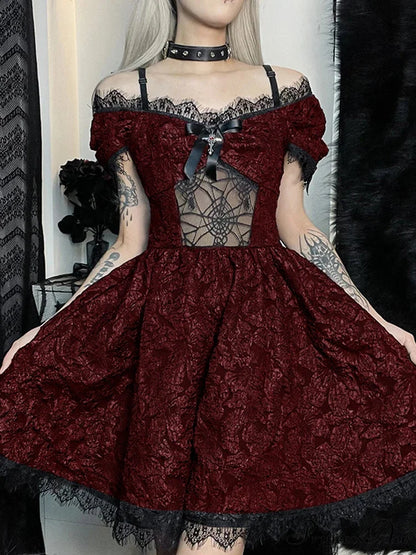 Mini Party Aesthetic One Shoulder Strap Sexy Lace Cutouts Elegant A Line High Waist Dress Claret / L