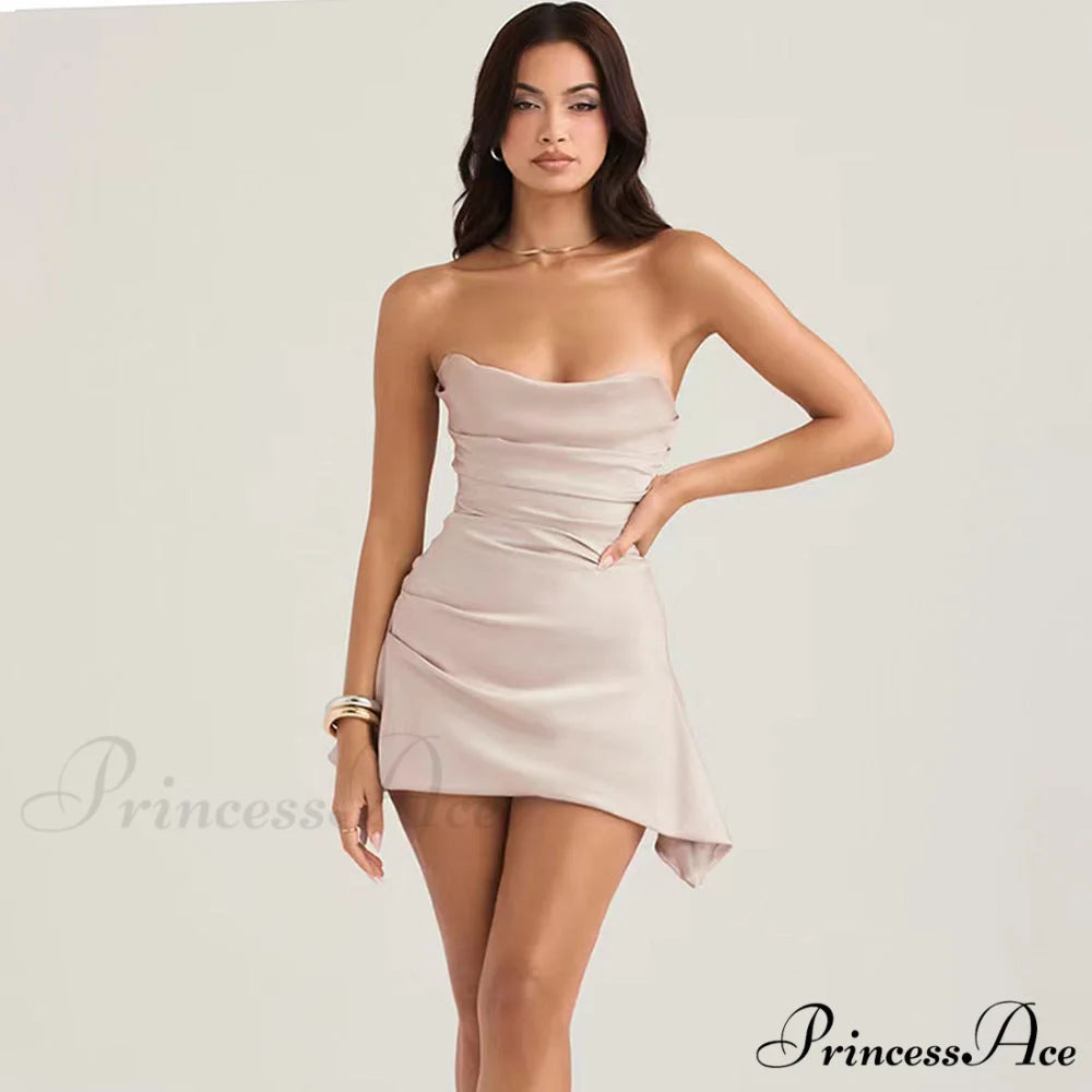 Mini Silk Satin Birthday Modern Holiday Night Date Party Dress fishbone gray / XS