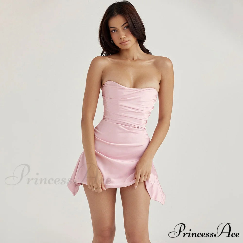 Mini Silk Satin Birthday Modern Holiday Night Date Party Dress light pink / XS