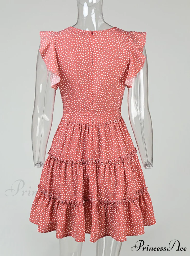 Mini Summer Floral V Neck Smock Dress M / BLUE
