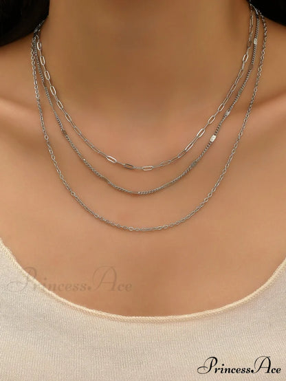 Minimalist Layered Chain Necklace Silver / one-size