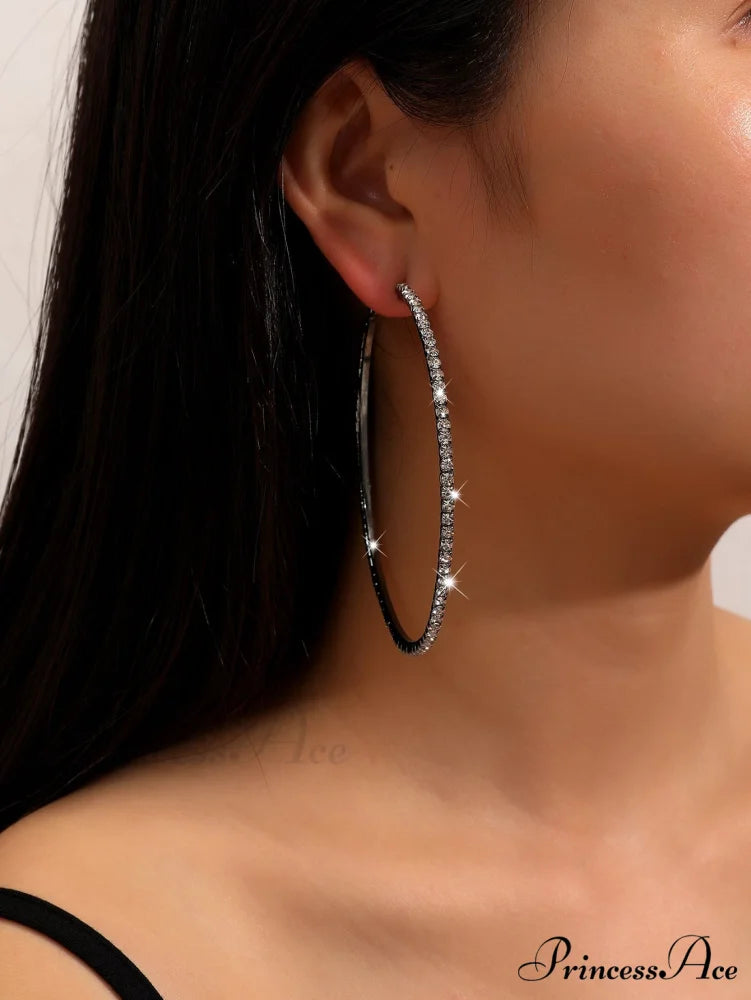 Minimalist Rhinestone Inlaid Chunky Hoop Earrings Gun Black / one-size