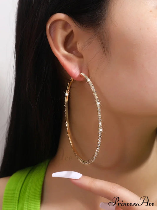 Minimalist Rhinestone Inlaid Chunky Hoop Earrings Yellow Gold / one-size