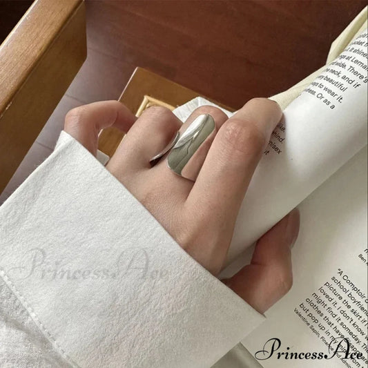 Minimalist Silver Cuff Creative Smooth Ring Resizable / Silver