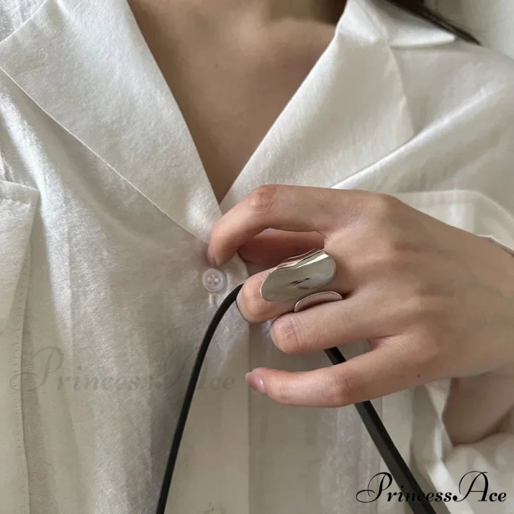 Minimalist Silver Cuff Creative Smooth Ring Resizable / Silver