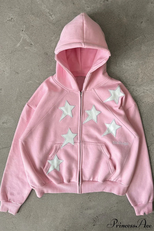 Minimalist Star Print Zip-Up Hoodie