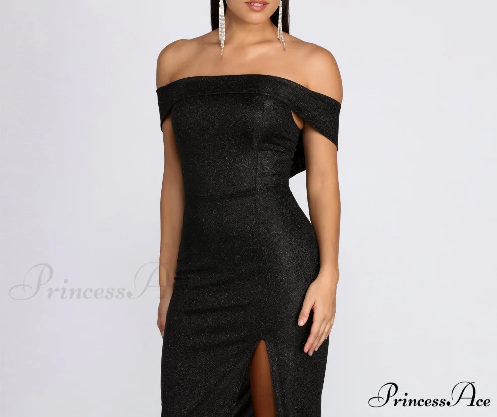 Misty Off Stylish Shoulder Glitter Dress