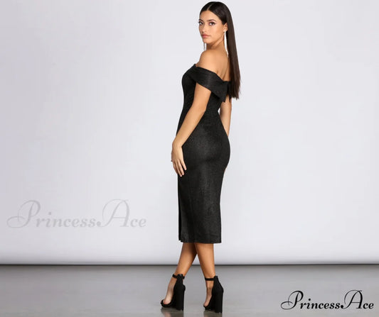Misty Off Stylish Shoulder Glitter Dress