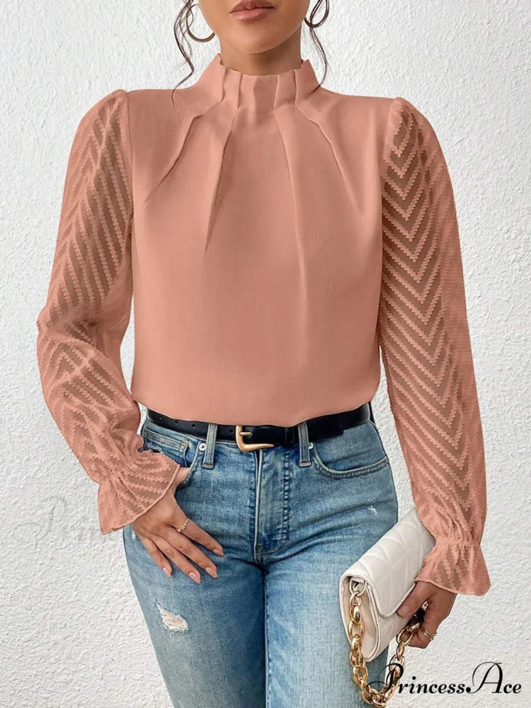 Mock Flounce Blouse Sheer with Arm Neck Burnt Coral / S
