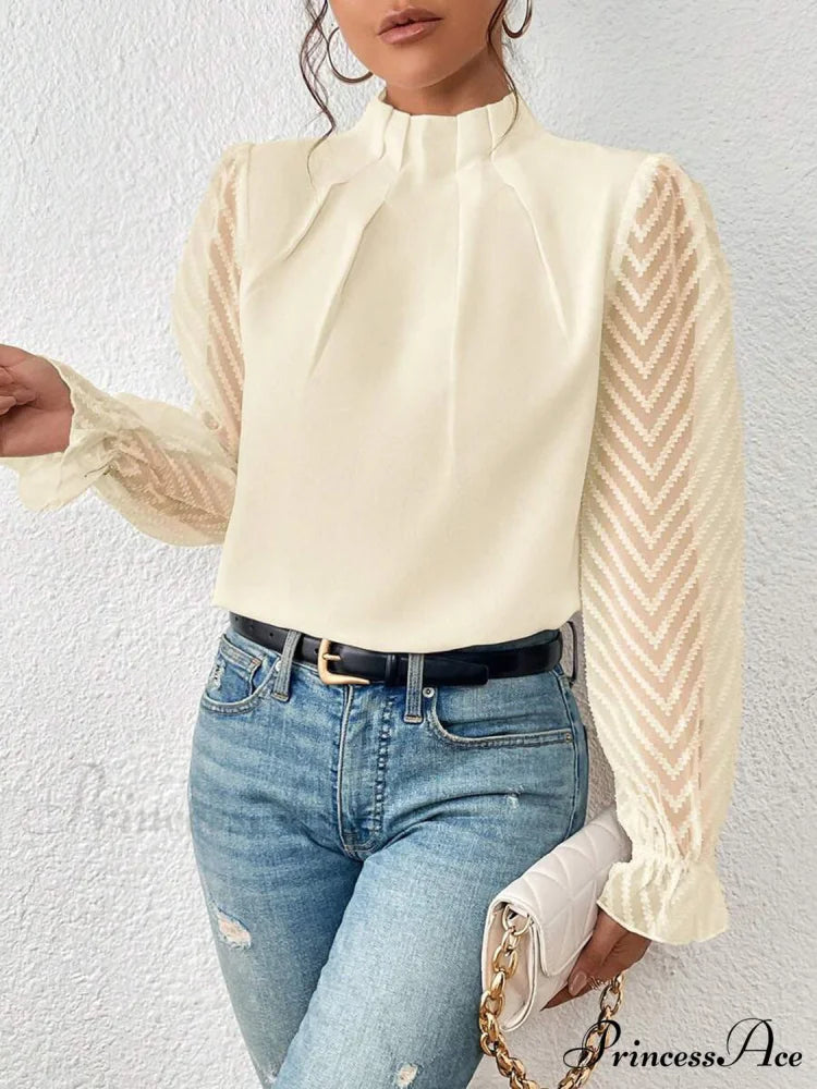 Mock Flounce Blouse Sheer with Arm Neck Cream / S
