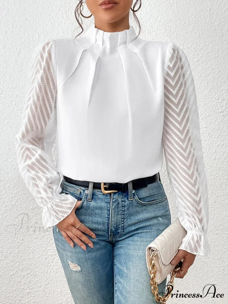 Mock Flounce Blouse Sheer with Arm Neck White / S
