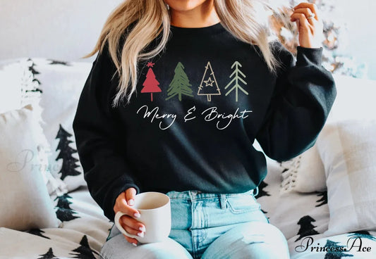 Modern Female All-match Christmas Hoodie - Merry Bright Outdoors Black / S Christmas Hoodies-L