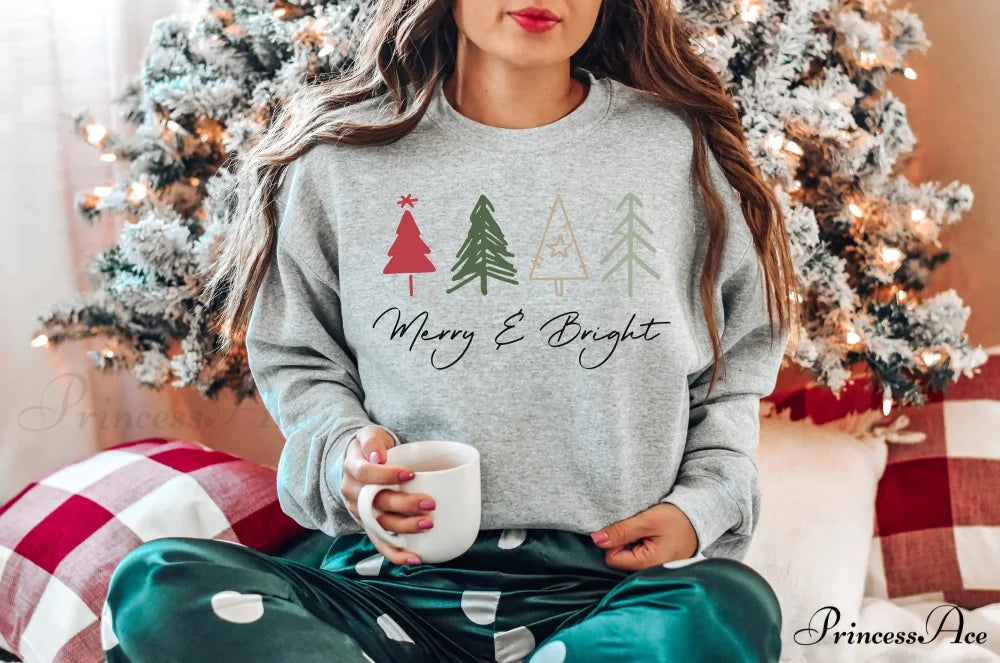Modern Female All-match Christmas Hoodie - Merry Bright Outdoors GRAY / S Christmas Hoodies-L
