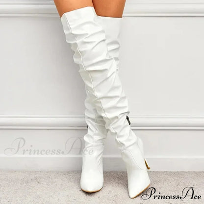Modern Patent Leather Over-the-knee Boots with Elastic Detail WHITE / 35