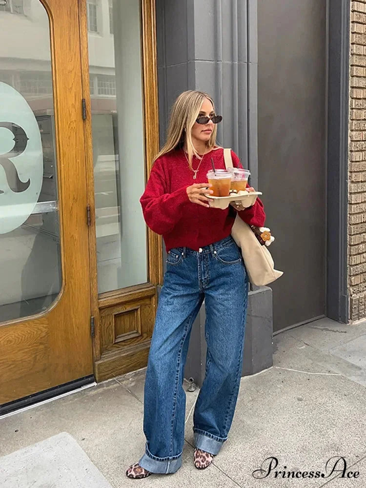 Mohair Loose Red Christmas O-neck Cardigan