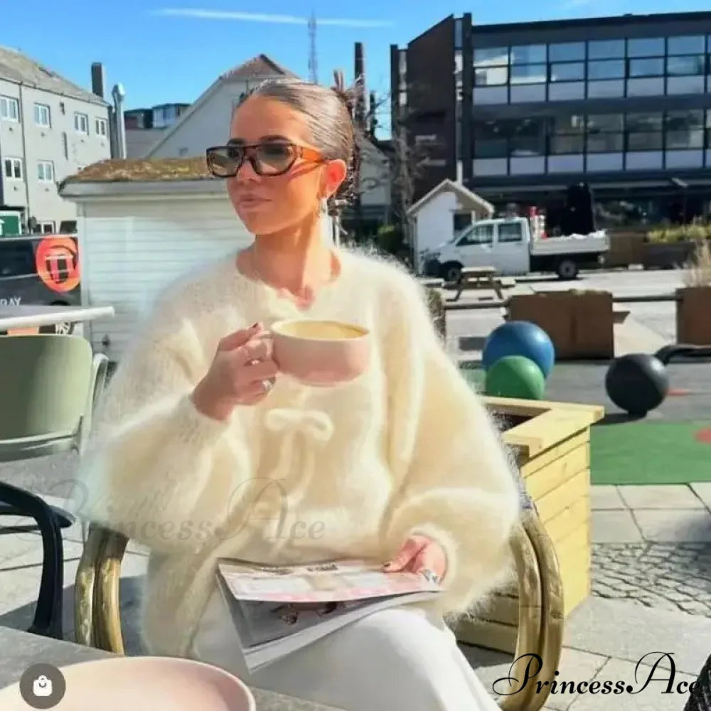 Mohair Soft Zip Tie Ivory Cardigan Ivory / S