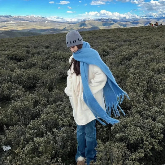 Mohair Winter Scarf - Solid Color Thickened Wool Fringed