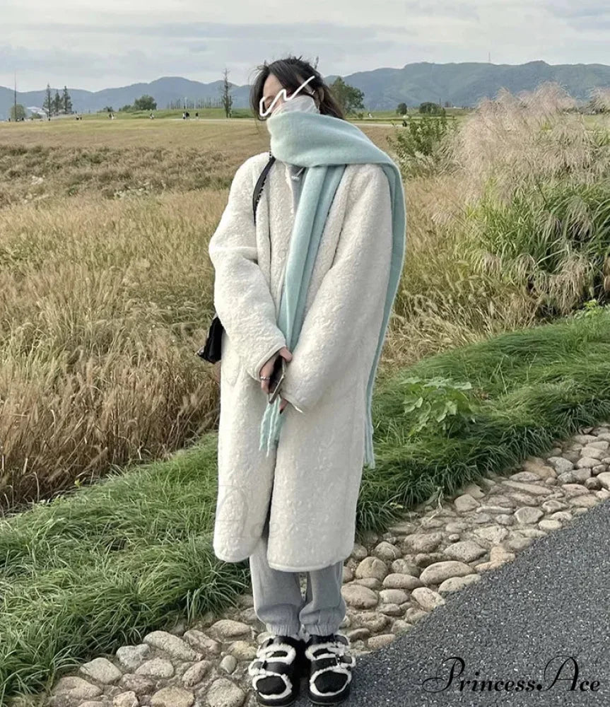 Mohair Winter Scarf - Solid Color Thickened Wool Fringed Light blue