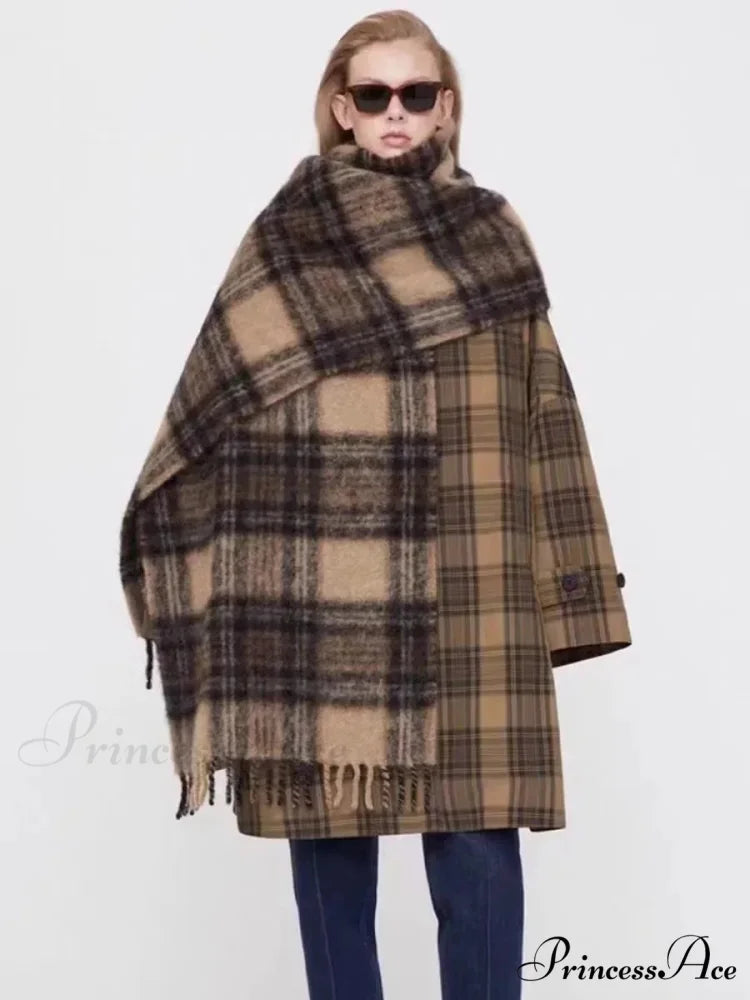 Mohair Winter Scarf - Solid Color Thickened Wool Fringed Maillard Brown