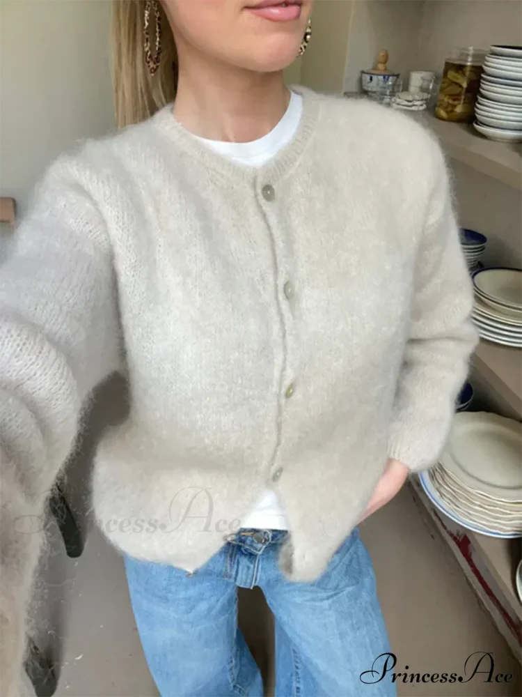 Monochromatic Button-Up Long Sleeve Cardigan cardigans-241228