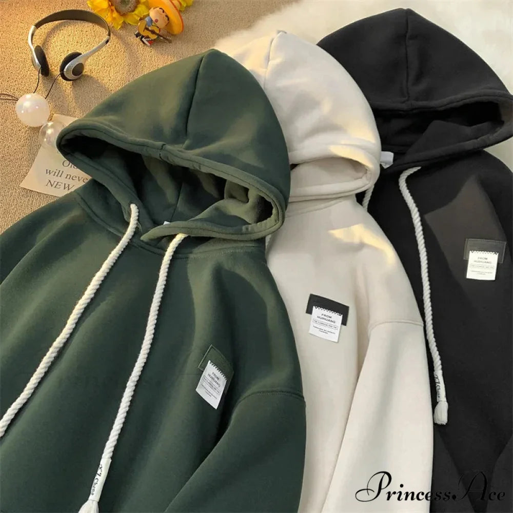 Monochromatic Embroidered Generous Fleece Hoodie hoodies-241228