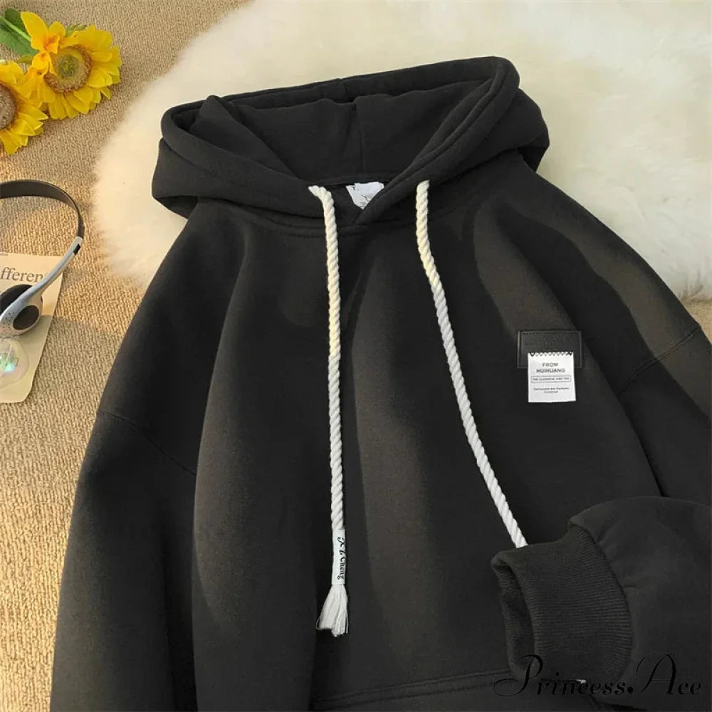 Monochromatic Embroidered Generous Fleece Hoodie hoodies-241228