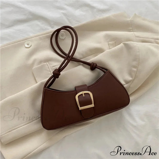 Monochromatic Fashionable Petite Shoulder Purse Dark Brown shoulder-250126
