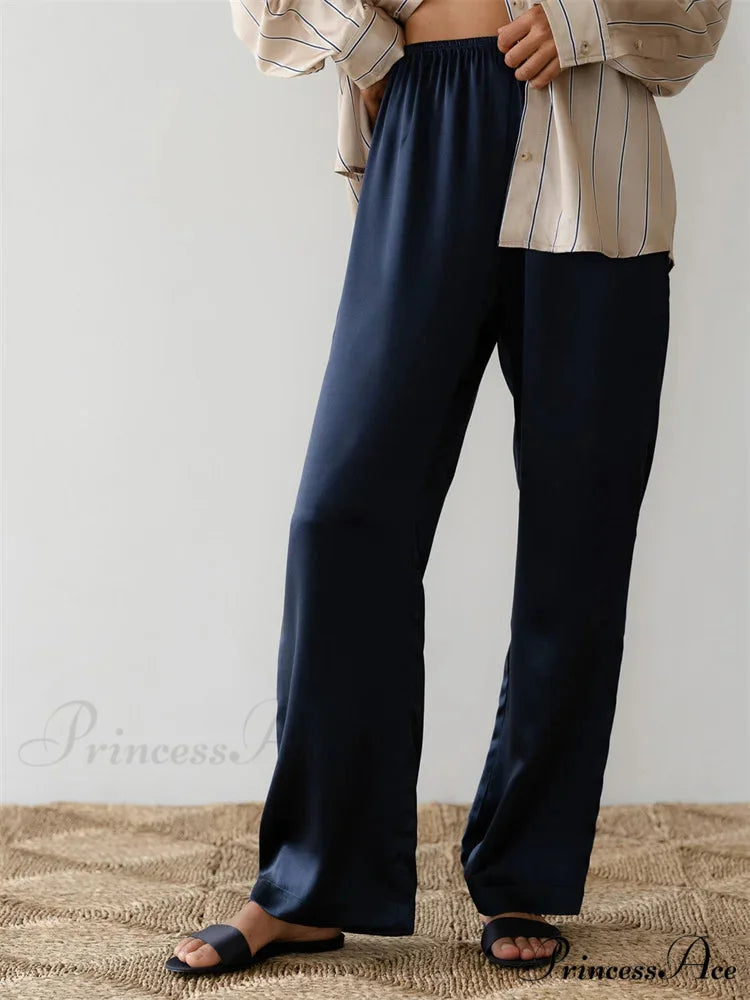 Monochromatic Lounge Stretchy Waist Pull-On Pant DARKBLUE / S pant-250223