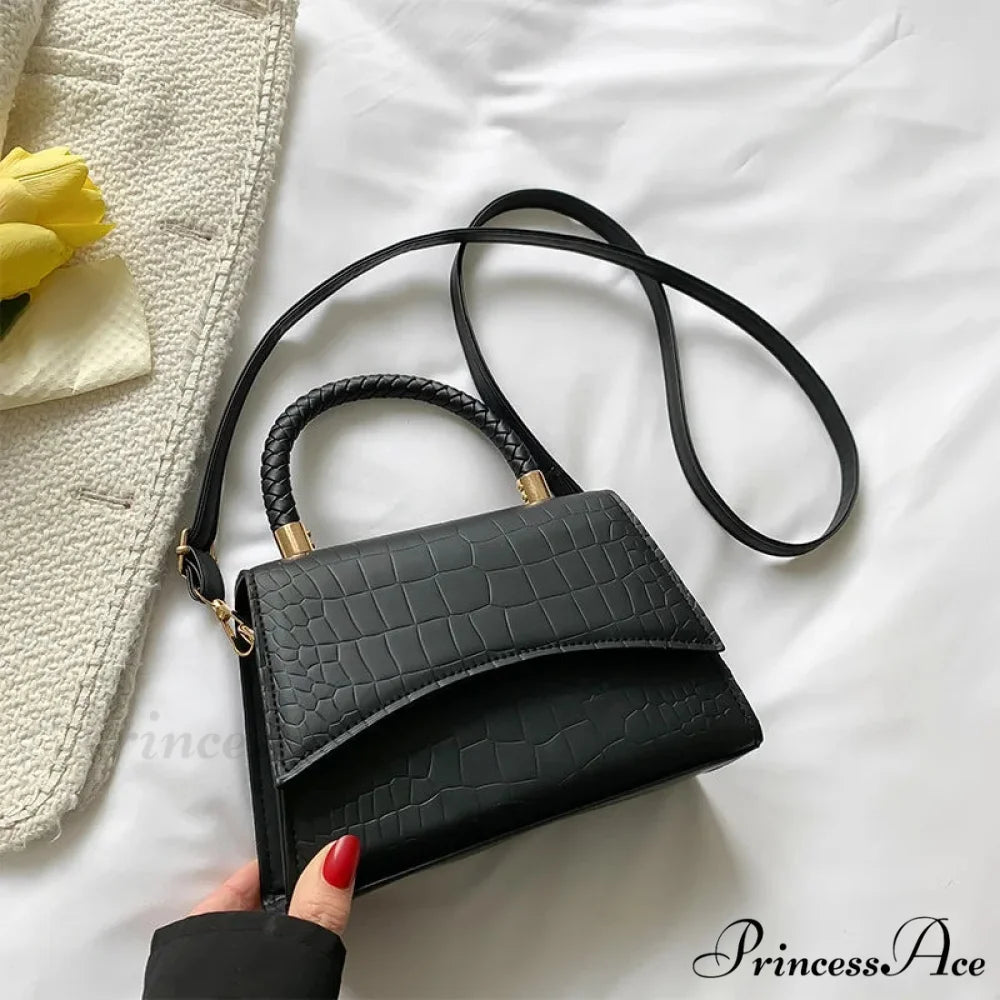 Monochromatic PU Leather Designer Crossbody Handbag Black handbag-250126