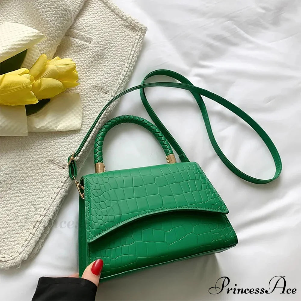 Monochromatic PU Leather Designer Crossbody Handbag Green handbag-250126
