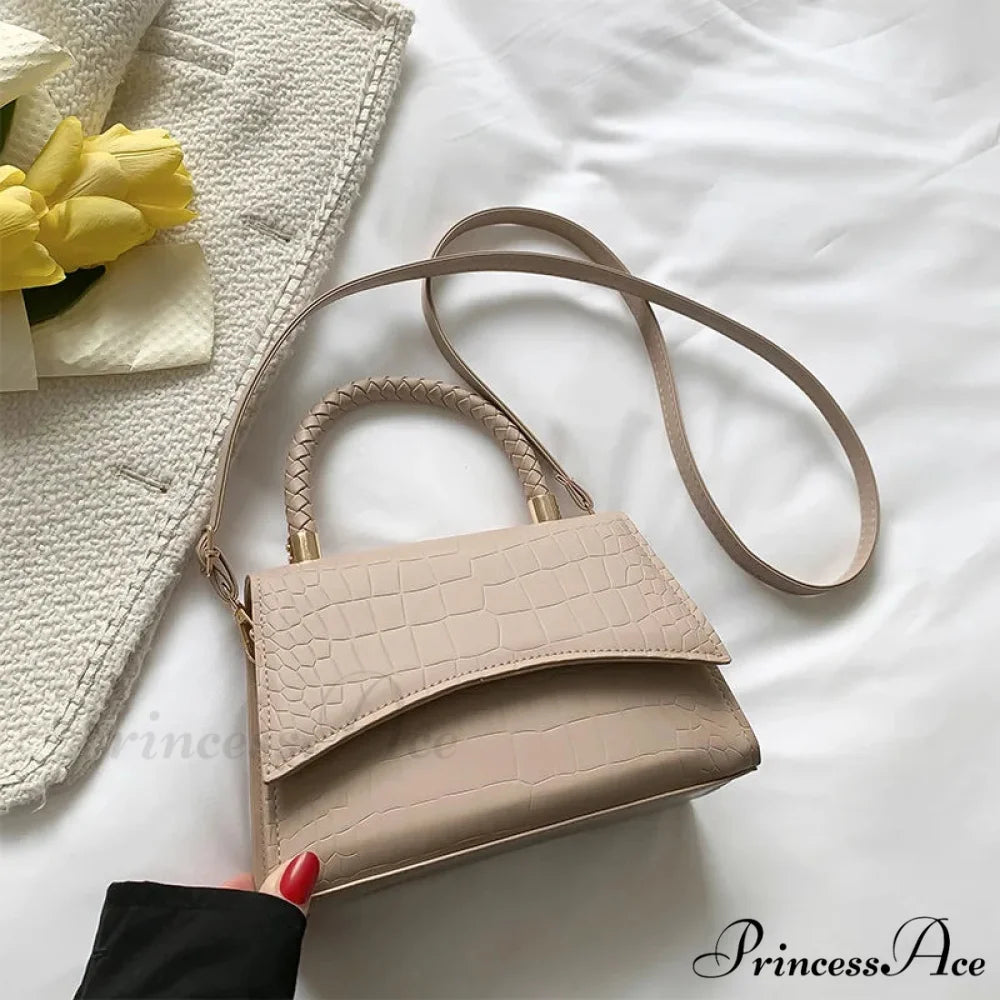 Monochromatic PU Leather Designer Crossbody Handbag khaki handbag-250126