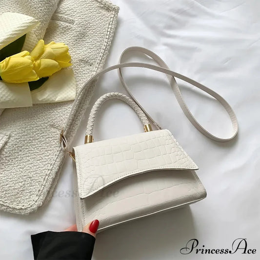 Monochromatic PU Leather Designer Crossbody Handbag White handbag-250126