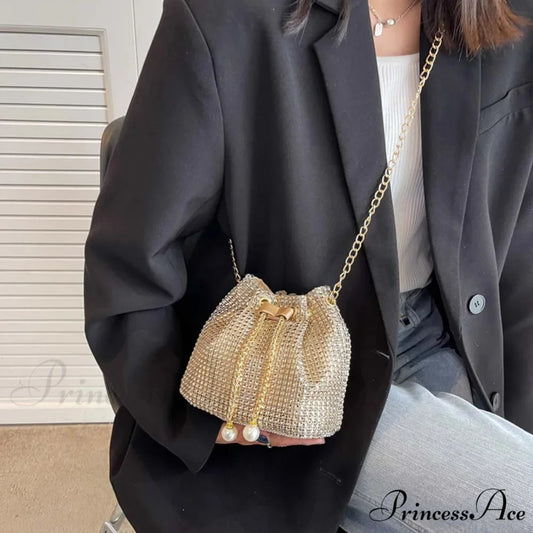 Monochromatic Rhinestone Opulent Chain Crossbody Sparkle Clutch Bag clutchbag-250126